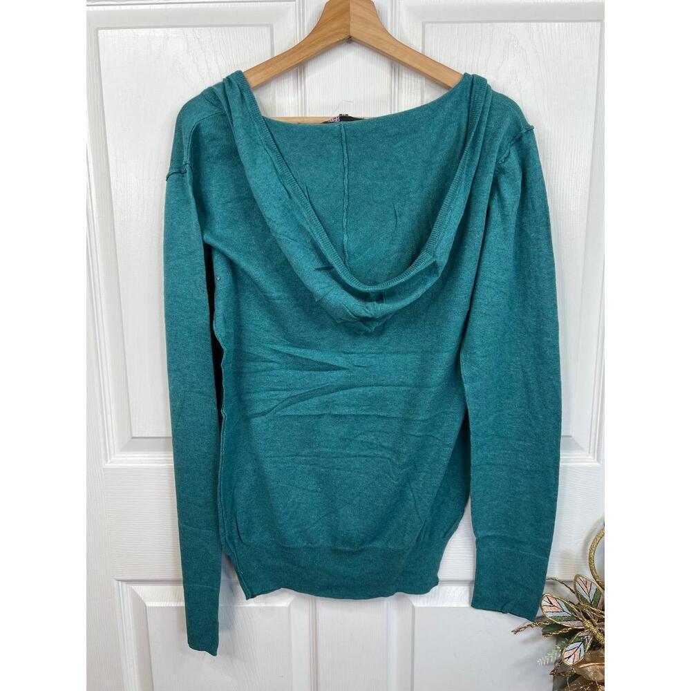Full Tilt Hooded Top Long Sleeve Size M Teal Green Pullover Casual Deep V-Neck - Picture 2 of 8